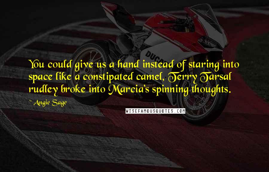 Angie Sage Quotes: You could give us a hand instead of staring into space like a constipated camel, Terry Tarsal rudley broke into Marcia's spinning thoughts.