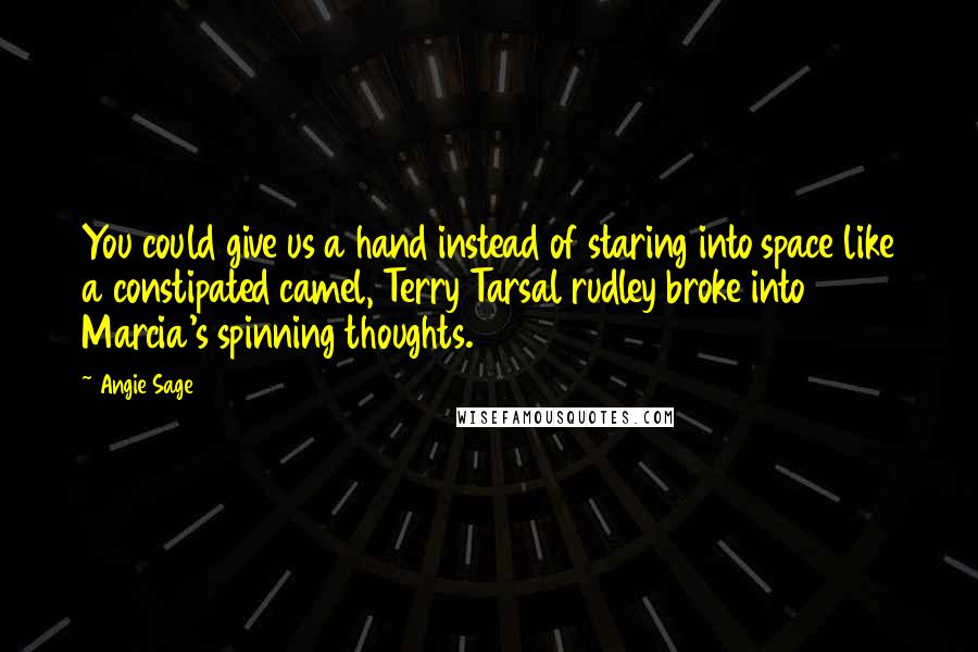 Angie Sage Quotes: You could give us a hand instead of staring into space like a constipated camel, Terry Tarsal rudley broke into Marcia's spinning thoughts.