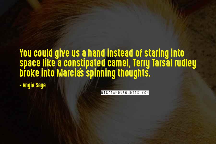 Angie Sage Quotes: You could give us a hand instead of staring into space like a constipated camel, Terry Tarsal rudley broke into Marcia's spinning thoughts.