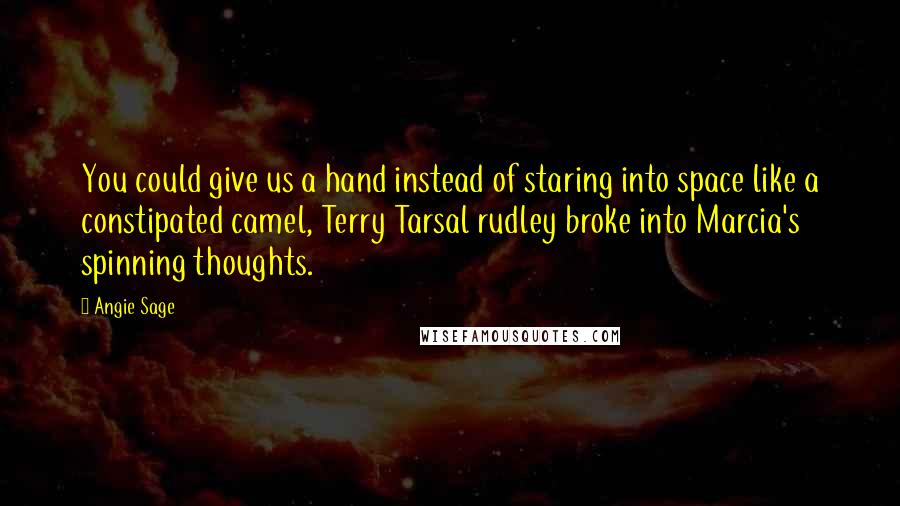 Angie Sage Quotes: You could give us a hand instead of staring into space like a constipated camel, Terry Tarsal rudley broke into Marcia's spinning thoughts.