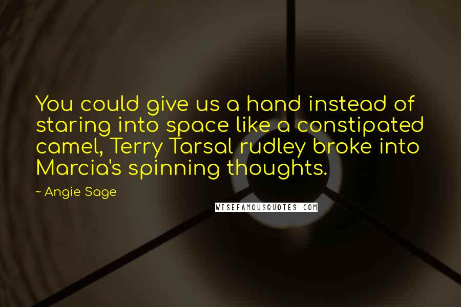 Angie Sage Quotes: You could give us a hand instead of staring into space like a constipated camel, Terry Tarsal rudley broke into Marcia's spinning thoughts.