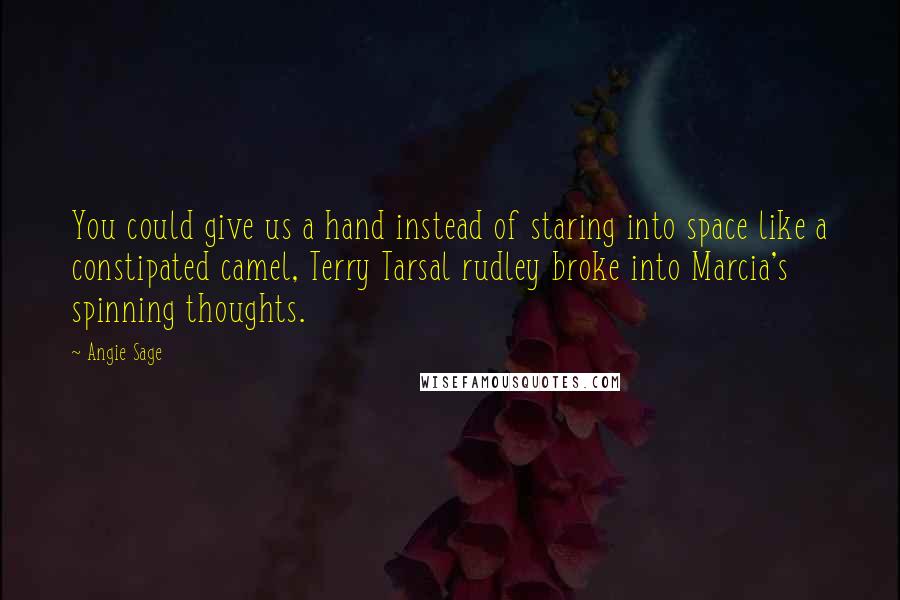 Angie Sage Quotes: You could give us a hand instead of staring into space like a constipated camel, Terry Tarsal rudley broke into Marcia's spinning thoughts.