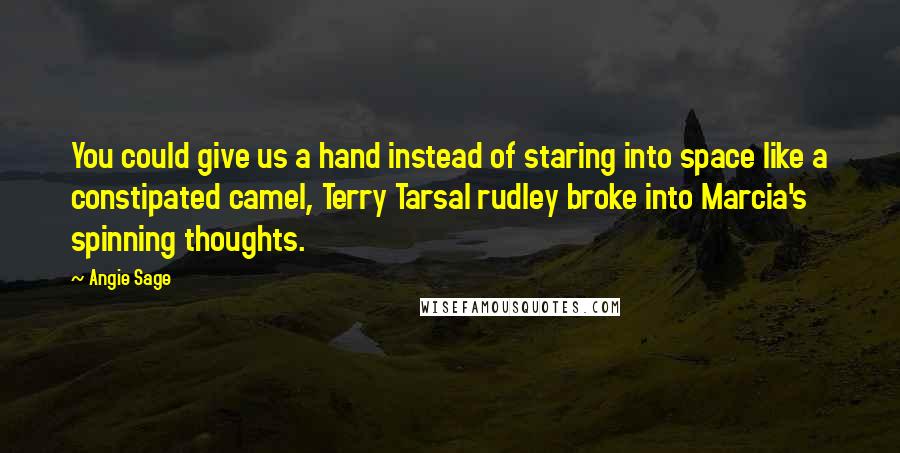 Angie Sage Quotes: You could give us a hand instead of staring into space like a constipated camel, Terry Tarsal rudley broke into Marcia's spinning thoughts.