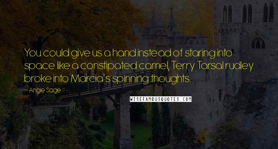 Angie Sage Quotes: You could give us a hand instead of staring into space like a constipated camel, Terry Tarsal rudley broke into Marcia's spinning thoughts.