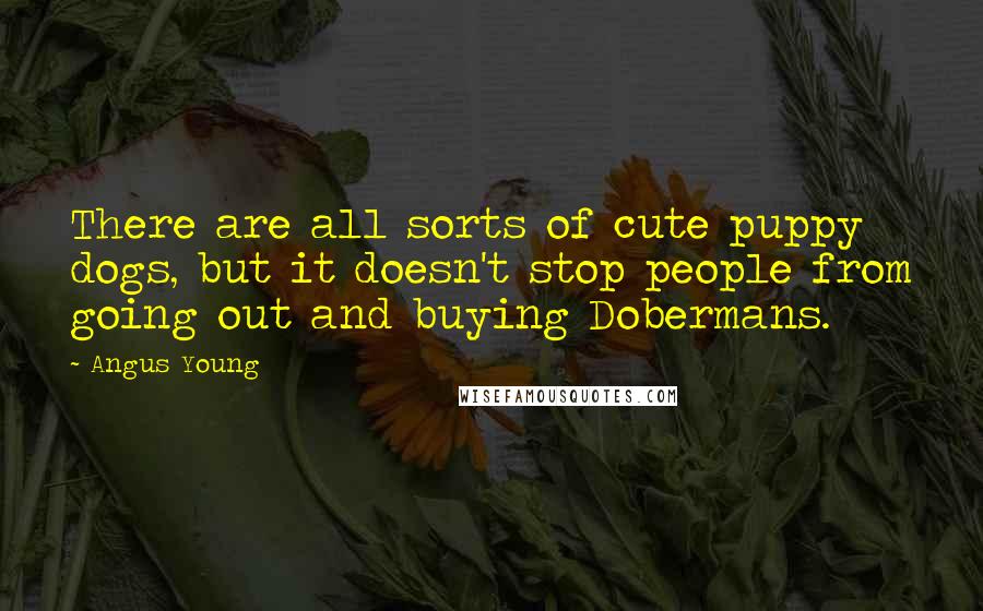 Angus Young Quotes: There are all sorts of cute puppy dogs, but it doesn't stop people from going out and buying Dobermans.
