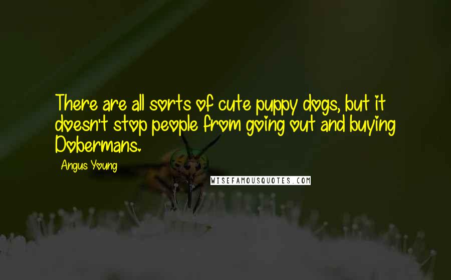 Angus Young Quotes: There are all sorts of cute puppy dogs, but it doesn't stop people from going out and buying Dobermans.