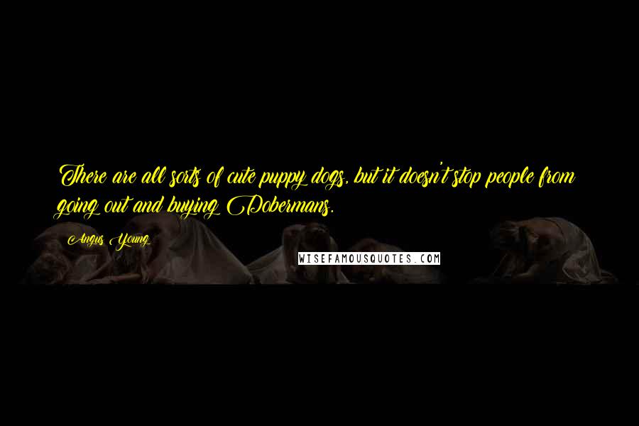 Angus Young Quotes: There are all sorts of cute puppy dogs, but it doesn't stop people from going out and buying Dobermans.