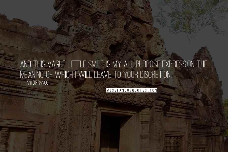 Ani DiFranco Quotes: And this vague little smile is my all purpose expression the meaning of which I will leave to your discretion.