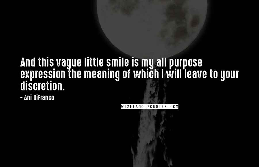 Ani DiFranco Quotes: And this vague little smile is my all purpose expression the meaning of which I will leave to your discretion.