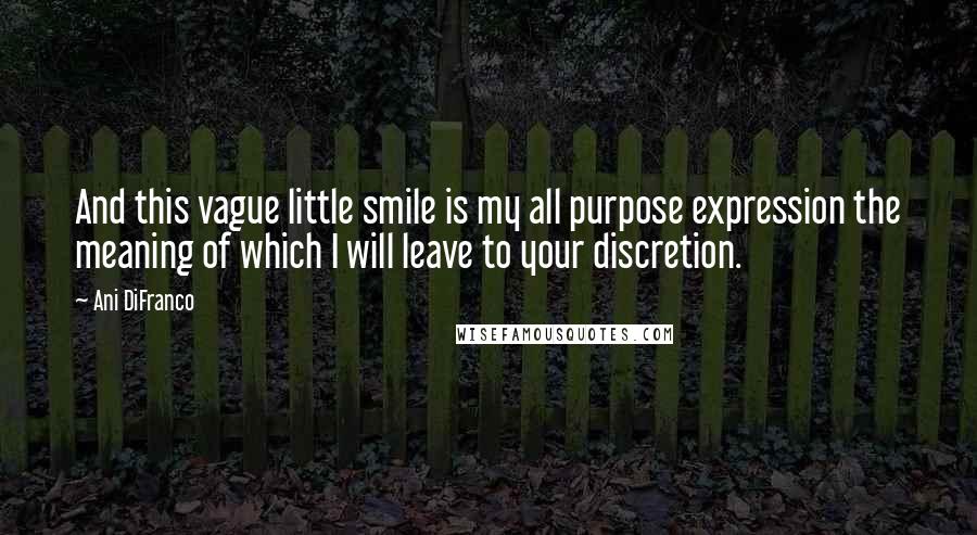Ani DiFranco Quotes: And this vague little smile is my all purpose expression the meaning of which I will leave to your discretion.
