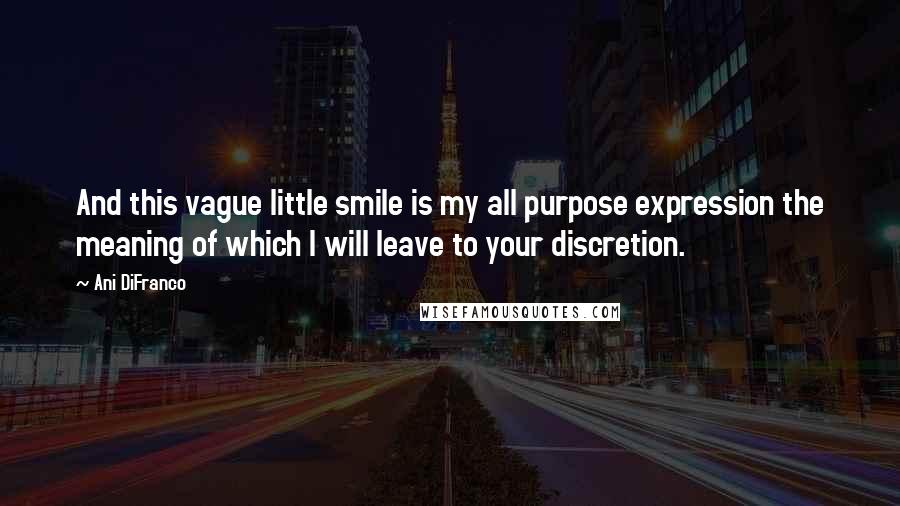 Ani DiFranco Quotes: And this vague little smile is my all purpose expression the meaning of which I will leave to your discretion.