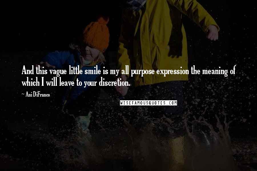 Ani DiFranco Quotes: And this vague little smile is my all purpose expression the meaning of which I will leave to your discretion.