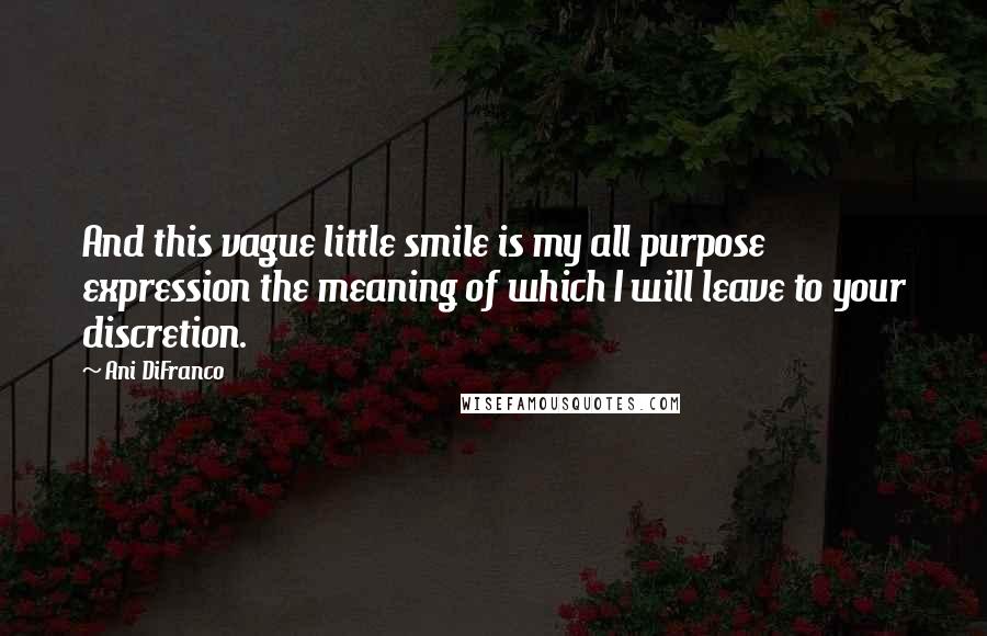 Ani DiFranco Quotes: And this vague little smile is my all purpose expression the meaning of which I will leave to your discretion.