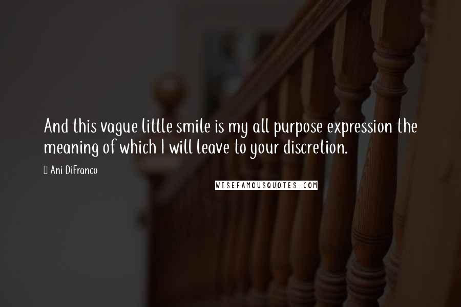 Ani DiFranco Quotes: And this vague little smile is my all purpose expression the meaning of which I will leave to your discretion.
