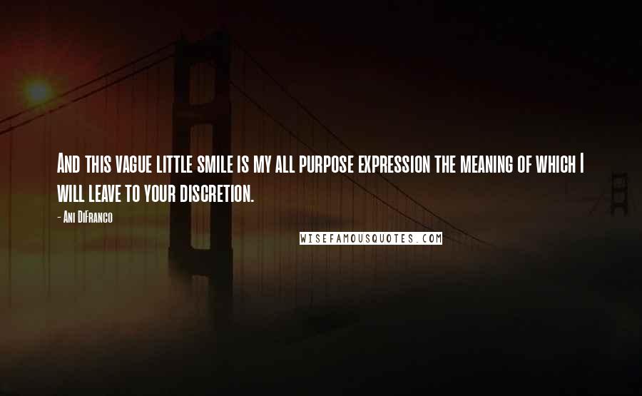 Ani DiFranco Quotes: And this vague little smile is my all purpose expression the meaning of which I will leave to your discretion.