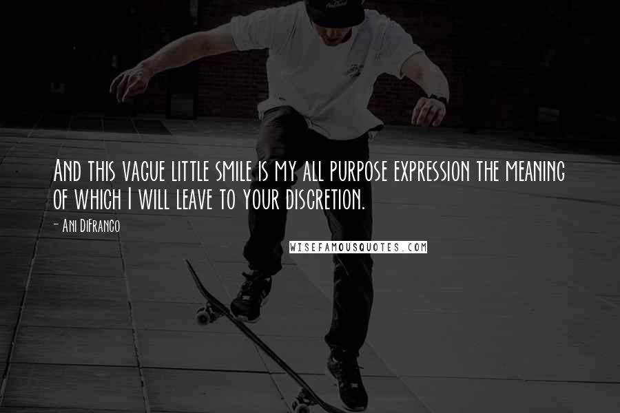 Ani DiFranco Quotes: And this vague little smile is my all purpose expression the meaning of which I will leave to your discretion.