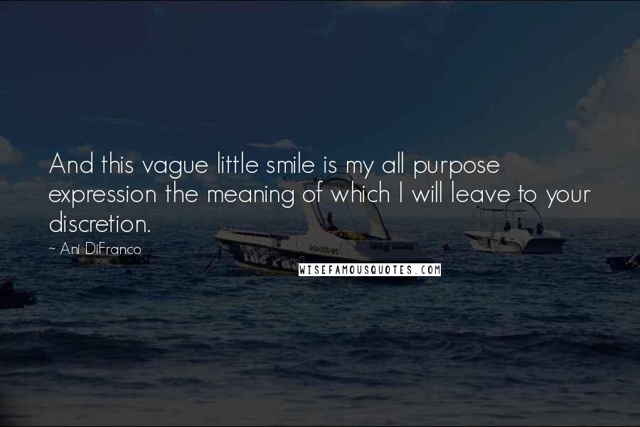 Ani DiFranco Quotes: And this vague little smile is my all purpose expression the meaning of which I will leave to your discretion.