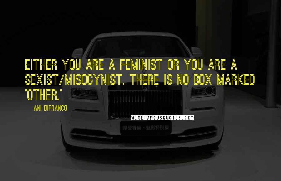 Ani DiFranco Quotes: Either you are a feminist or you are a sexist/misogynist. There is no box marked 'other.'