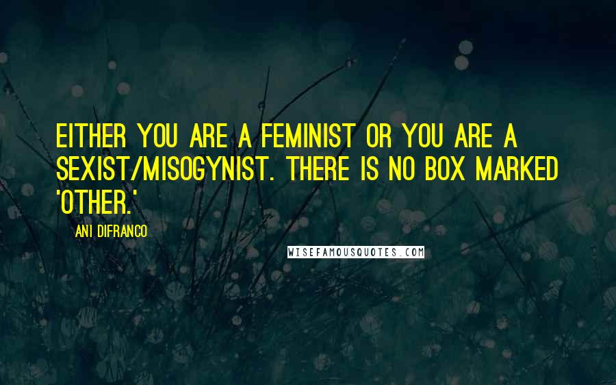 Ani DiFranco Quotes: Either you are a feminist or you are a sexist/misogynist. There is no box marked 'other.'