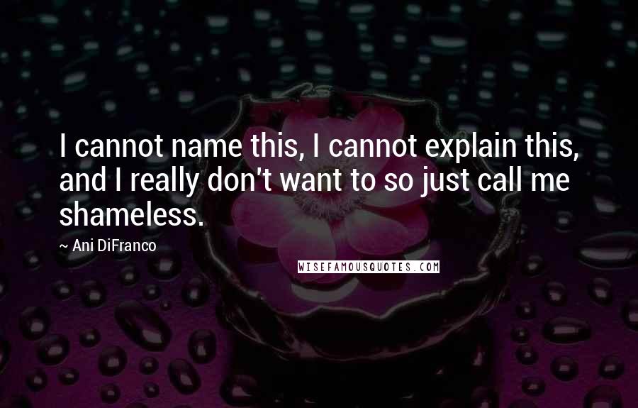 Ani DiFranco Quotes: I cannot name this, I cannot explain this, and I really don't want to so just call me shameless.