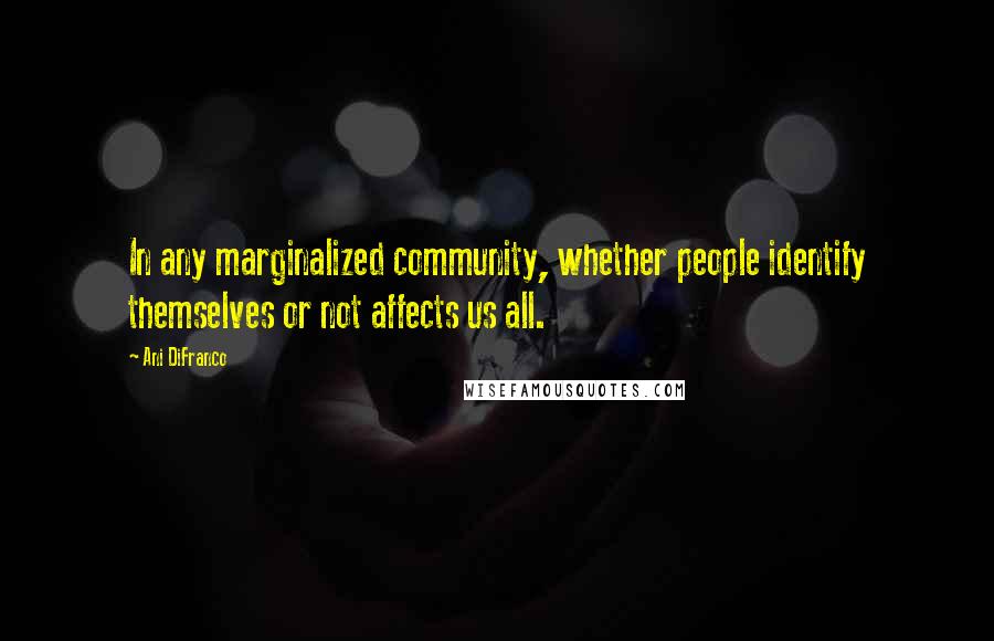 Ani DiFranco Quotes: In any marginalized community, whether people identify themselves or not affects us all.