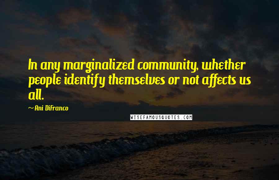 Ani DiFranco Quotes: In any marginalized community, whether people identify themselves or not affects us all.