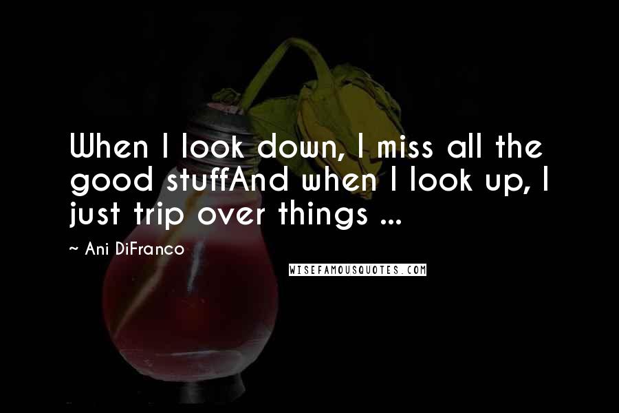 Ani DiFranco Quotes: When I look down, I miss all the good stuffAnd when I look up, I just trip over things ...