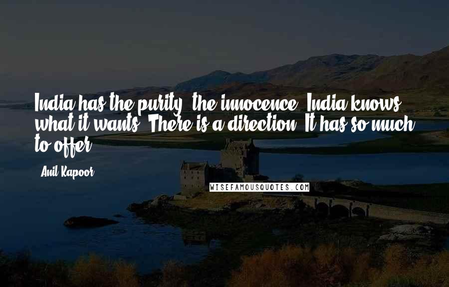 Anil Kapoor Quotes: India has the purity, the innocence. India knows what it wants. There is a direction. It has so much to offer.