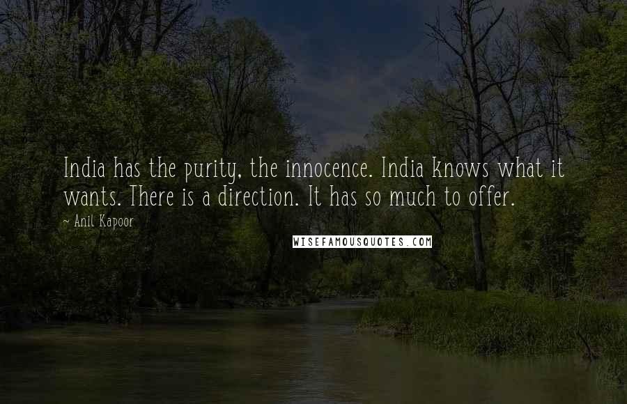 Anil Kapoor Quotes: India has the purity, the innocence. India knows what it wants. There is a direction. It has so much to offer.