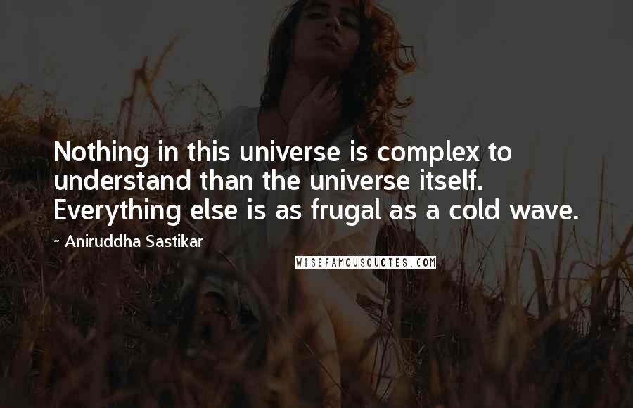 Aniruddha Sastikar Quotes: Nothing in this universe is complex to understand than the universe itself. Everything else is as frugal as a cold wave.