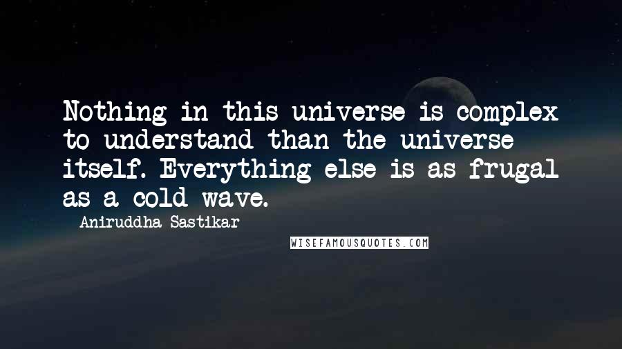 Aniruddha Sastikar Quotes: Nothing in this universe is complex to understand than the universe itself. Everything else is as frugal as a cold wave.