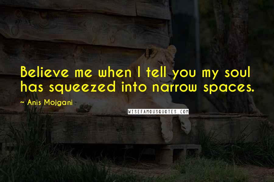 Anis Mojgani Quotes: Believe me when I tell you my soul has squeezed into narrow spaces.