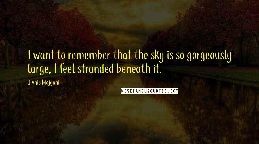 Anis Mojgani Quotes: I want to remember that the sky is so gorgeously large, I feel stranded beneath it.