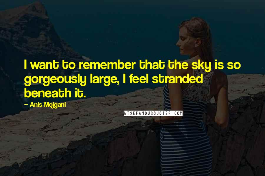 Anis Mojgani Quotes: I want to remember that the sky is so gorgeously large, I feel stranded beneath it.