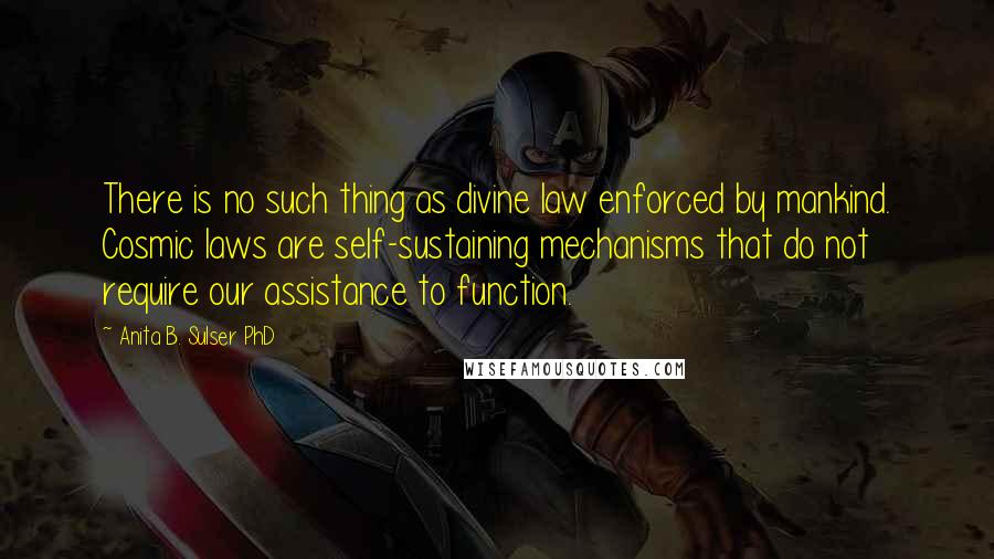 Anita B. Sulser PhD Quotes: There is no such thing as divine law enforced by mankind. Cosmic laws are self-sustaining mechanisms that do not require our assistance to function.