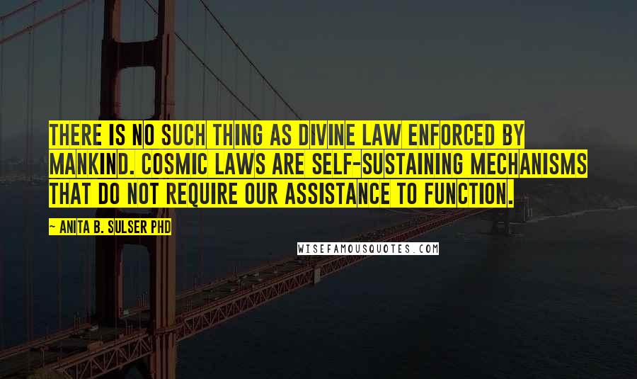 Anita B. Sulser PhD Quotes: There is no such thing as divine law enforced by mankind. Cosmic laws are self-sustaining mechanisms that do not require our assistance to function.