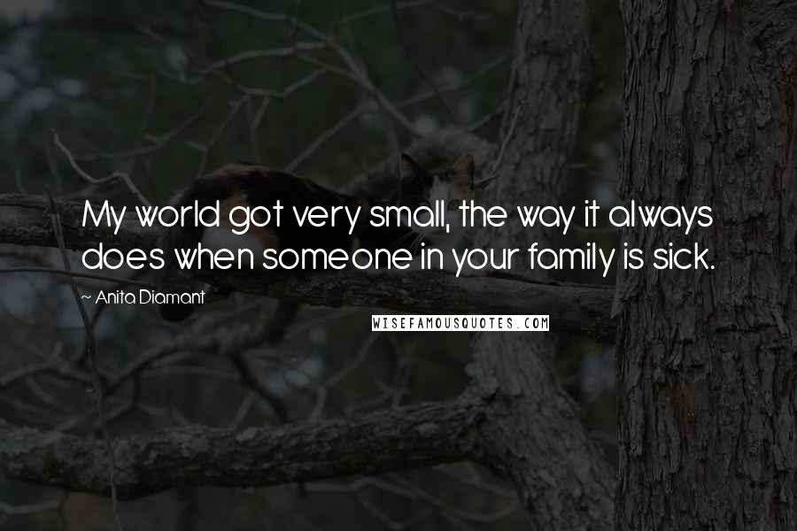 Anita Diamant Quotes: My world got very small, the way it always does when someone in your family is sick.