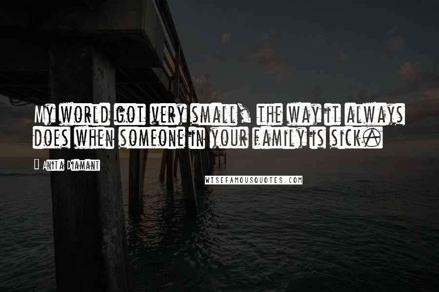 Anita Diamant Quotes: My world got very small, the way it always does when someone in your family is sick.