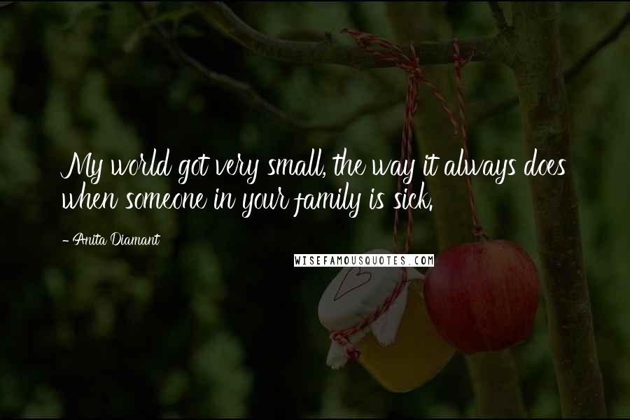 Anita Diamant Quotes: My world got very small, the way it always does when someone in your family is sick.