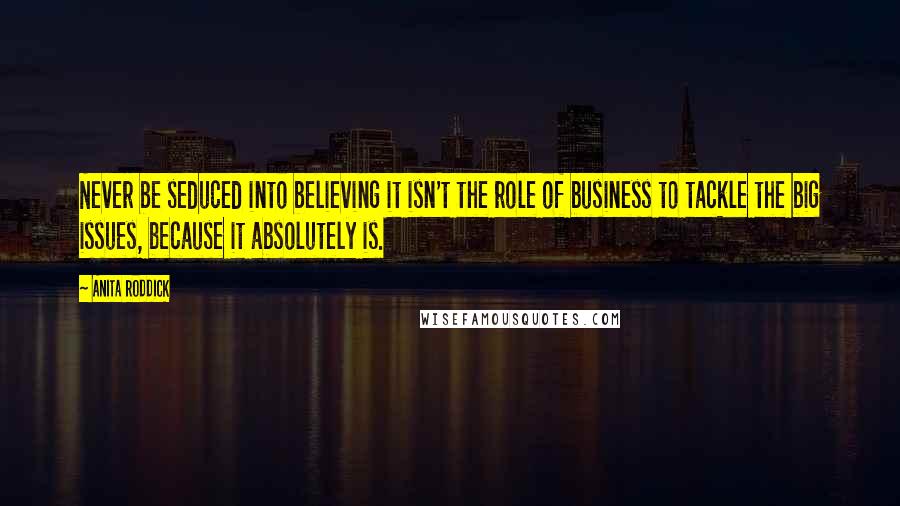 Anita Roddick Quotes: Never be seduced into believing it isn't the role of business to tackle the big issues, because it absolutely is.