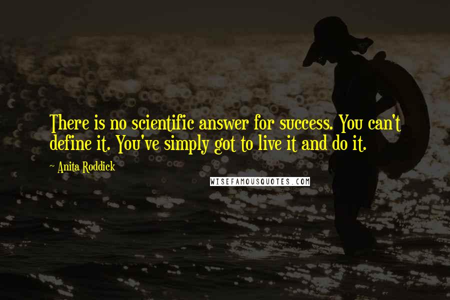 Anita Roddick Quotes: There is no scientific answer for success. You can't define it. You've simply got to live it and do it.