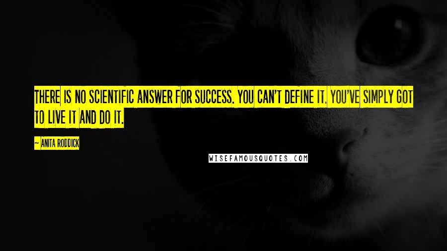 Anita Roddick Quotes: There is no scientific answer for success. You can't define it. You've simply got to live it and do it.