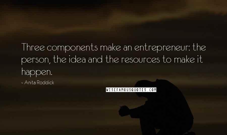 Anita Roddick Quotes: Three components make an entrepreneur: the person, the idea and the resources to make it happen.