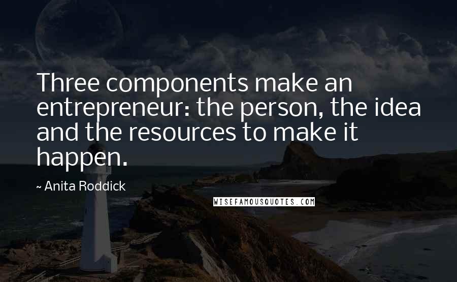 Anita Roddick Quotes: Three components make an entrepreneur: the person, the idea and the resources to make it happen.