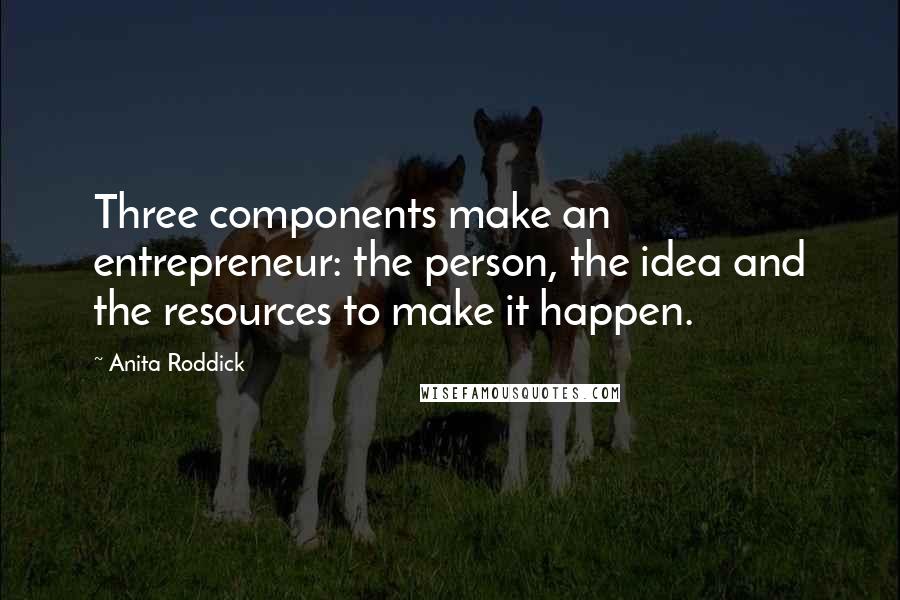 Anita Roddick Quotes: Three components make an entrepreneur: the person, the idea and the resources to make it happen.