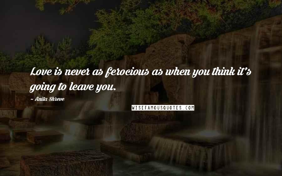 Anita Shreve Quotes: Love is never as ferocious as when you think it's going to leave you.