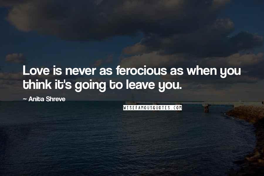 Anita Shreve Quotes: Love is never as ferocious as when you think it's going to leave you.