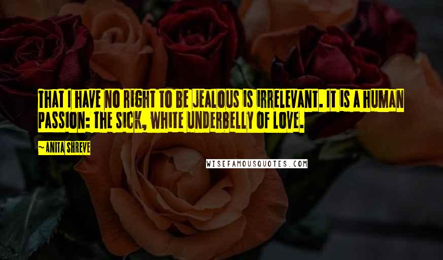 Anita Shreve Quotes: That I have no right to be jealous is irrelevant. It is a human passion: the sick, white underbelly of love.