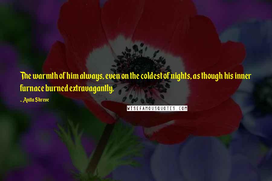 Anita Shreve Quotes: The warmth of him always, even on the coldest of nights, as though his inner furnace burned extravagantly.