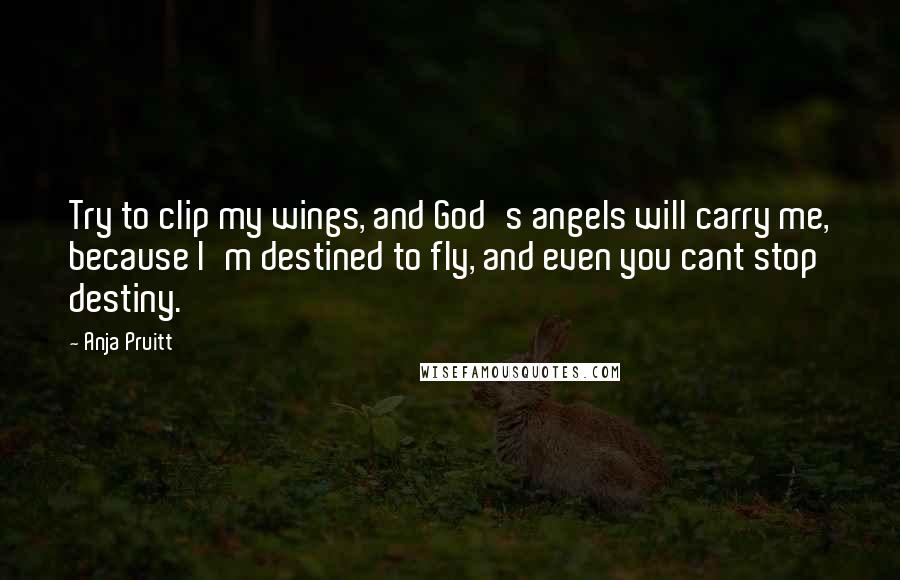 Anja Pruitt Quotes: Try to clip my wings, and God's angels will carry me, because I'm destined to fly, and even you cant stop destiny.